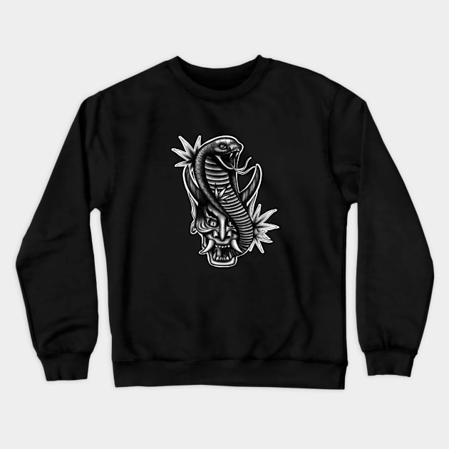 Japanese Mask Hannya with Cobra Snake art Crewneck Sweatshirt by Print Art Station